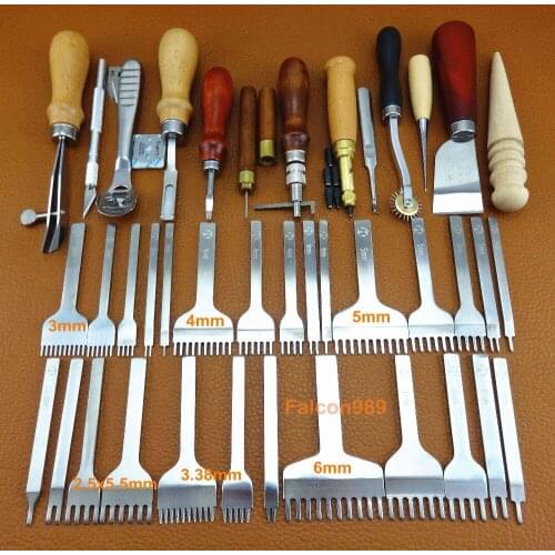 40pcs Leather Craft Sewing Stitch Knife Cutter Punch Chisel Pricking Iron Groover Creaser Beveler Skiving Edger Slicker Awl Tool