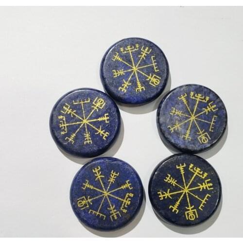 5pcs fashion lapis lazuli natural Stone Symbol Viking Compass Rune Guardian Reiki Healing Crystals Divination stones