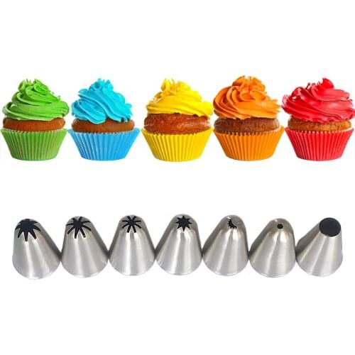 7pcs Large Pastry Tips Cake Decorating Tools Set Icing Piping Cream Nozzles Stainless Steel Cupcake Sugarcraft