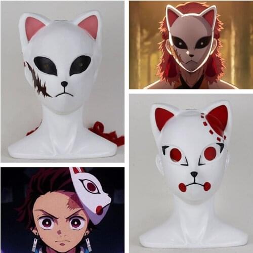 Anime Demon Slayer Kamado Tanjirou Makomo Cosplay Fox Mask Cosplay Props Halloween Christmas Party Makeup Cosplay Accessories