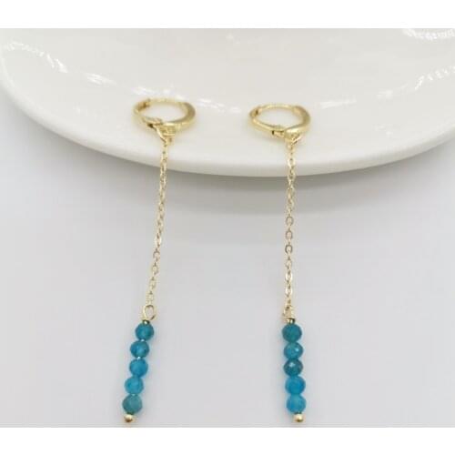 Apatite Earrings 14K Gold Filled Chains Delicate Faceted Gemstones Pendants Dangle Hoops Boho Statement Jewelry Women Earrings