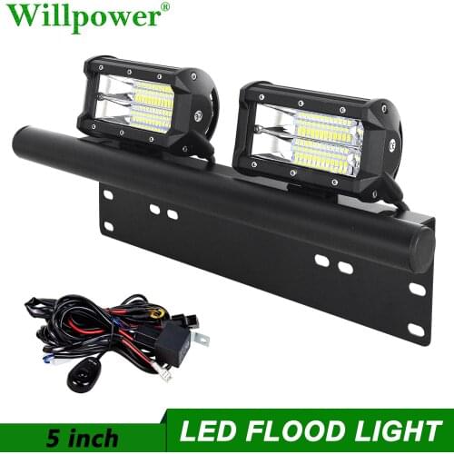 Auto SUV 72W 5" Flood LED Work Lights + License Plate Bracket For Ford Chevy Jeep 4x4 Truck Car Plate Fog Lamp Holder Mounting