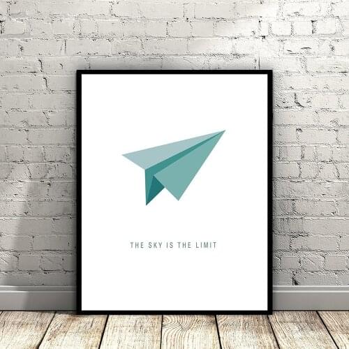 Paper Airplane Canvas Painting Nordic Minimalism Flying Higher Posters THE SKY IS THE LIMIT Inspirational Wall Art Pictures