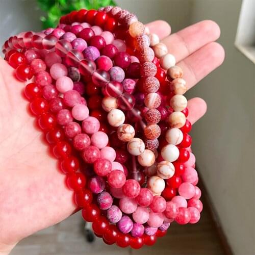 Natural Stone Beads 15inches Red Jades Agates Gold Hematite Round Loose Mineral Beads for Jewelry Making DIY Handmade Bracelet