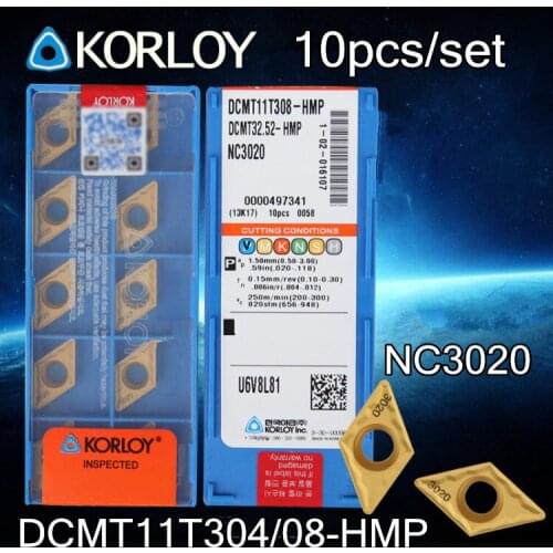 DCMT11T304-HMP NC3020 DCMT11T308-HMP NC3020 10pcs/set KORLOY carbide insert NC3020 Processing: alloy steel, etc