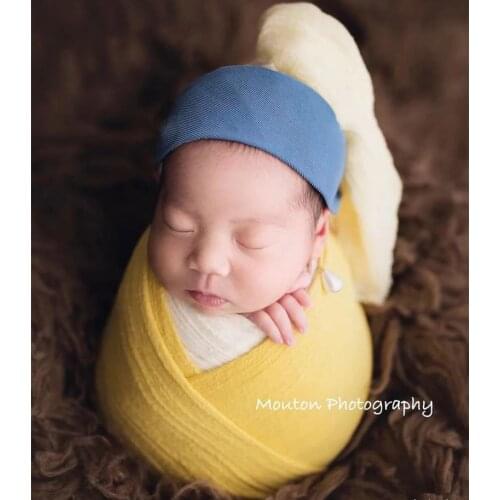 Dvotinst Newborn Baby Photography Props Girl With Pearl Earrings Cosplay Hat Wrap Set Studio Fotografia Accessories Photo Props