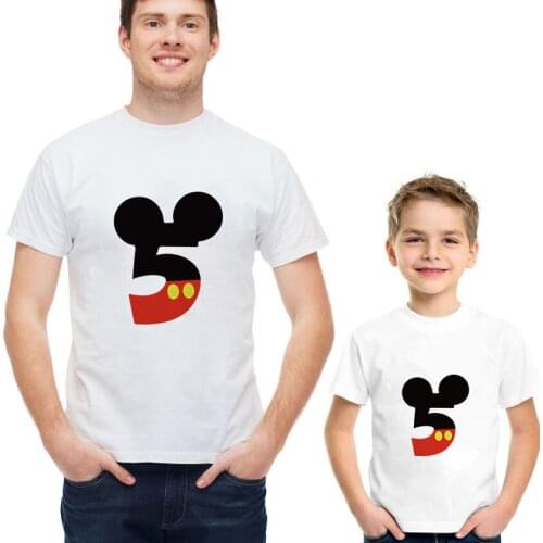 T Shirts Summer Short Sleeve Father And Me Mommy And Me Unisex Women Tshirts Mickey Mouse Number 5 Printed Fashion Family Tops