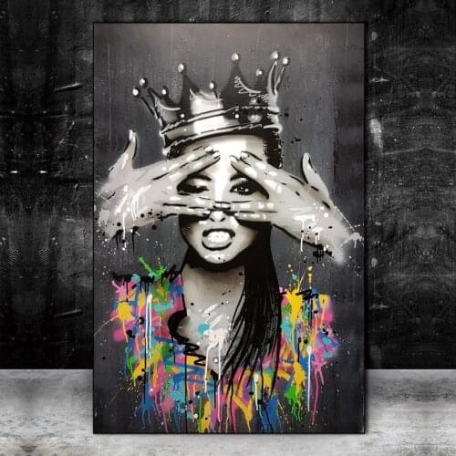 Graffiti Art Abstract Girl With Crown Canvas Posters And Prints Street Art Woman Portrait Paintings Wall Pictures Home Cuadros