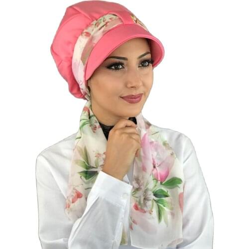 Islamic Fashion Muslim Women Hijab 2021 Trend Scarf Buckle Ready Sal Damson SifonPembe Scarf Hat Bone