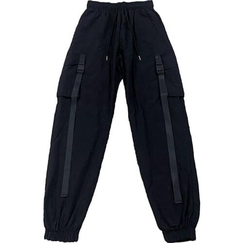 Summer Korean retro overalls men and women casual loose black pants