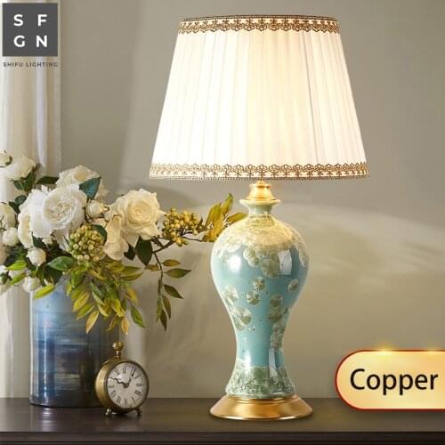 Copper Bedroom Table Lamp Bedside Jingdezhen Ceramic Generous Luxury Living room Decorated LED Lamps