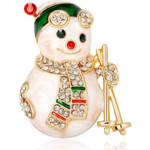 50pcs/Lots Fashion sparkly enamel Rhinestone Christmas White Snowman brooch pin for gift/party