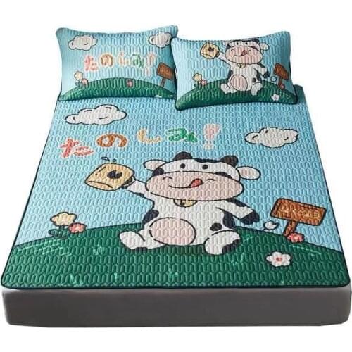 LaTeX Three-Piece Set of Summer Sleeping Mat Cool Silk Large Flower Cartoon Wash Folded Summer Ice Silk Soft Seat