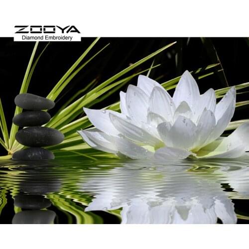 NEW 3D DIY Diamond Painting Cross Stitch White Lotus Floral Crystal Needlework Diamond Embroidery Full Diamond Decorative BJ451