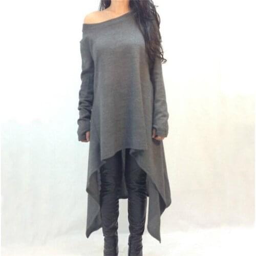 New Ladies Winter Sweater Dress Vestidos 2021 Women Ladies Knitted Casual Long Sleeve Asymmetric Mid-Calf Dresses
