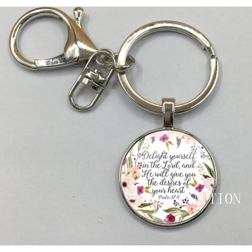 NEW Christian Jewelry Delight Yourself in the Lord Keychain Psalm 37:4 Bible Verse Charm Keychain Faith Inspirational Gifts