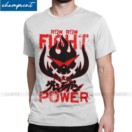 Row Row Fight The Power T-Shirts Men Tengen Toppa Gurren Lagann Anime Unique 100% Cotton Tee Shirt O Neck T Shirt 6XL Tops