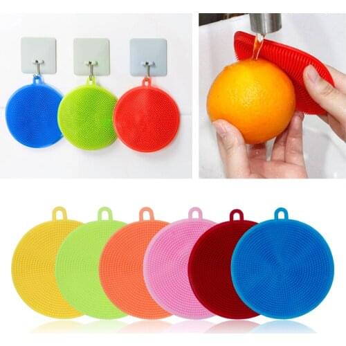 Food Grade Silicone Round Shape Dish Vegetable Fruit Washing Brush Cleaning Dishwashing Brush Antibacterial Washing Brush Tool