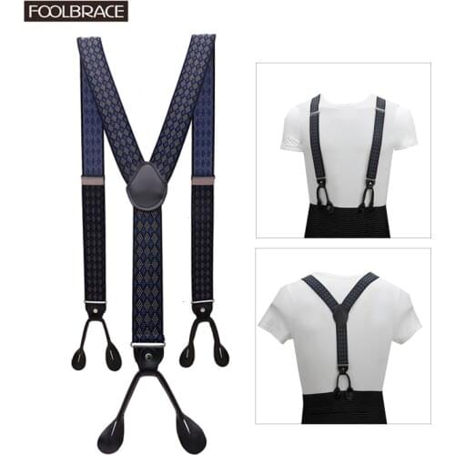 1.38" Width Adult Button Suspenders Black Real Leather Suspenders Y-back Shape Man Ligas Tirantes Stretch Hangeband 3.5*120cm