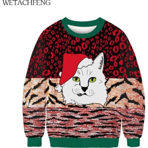 Christmas Sweater 2020 Funny Cute Cat 3D Printed Womens Mens O Neck Winter Autumn Jumpers Tops Party Pullovers Xmas Sweatshirt