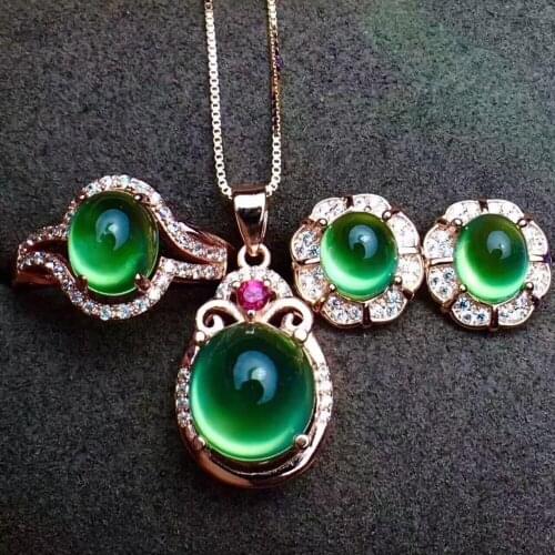 Natural grape pendant earring ring three suit 925 silver inlaid 925 silver ring ring live mouth