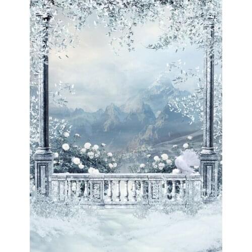 Grayish White Photography Backdrops Pavilion Mountain View Vinyl Cloth 3D Backgrounds for Studio Portrait Photo Shoot Photophone