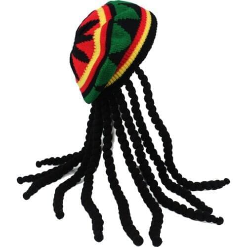 Hip Hop Cap Knitted Wig Braid Hat Male Jamaican Bob Marley Rasta Beanie Winter Gorra Hombre Dreadlocks Reggae Czapka Zimowa