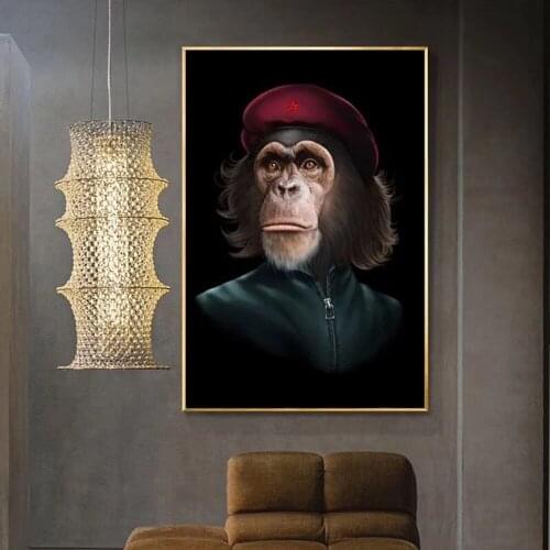 Chimpanzee Che Guevara Canvas Painting Wall Art Posters And Prints Funny Animals Get Clothes for Nordic Kids Room Home Decoratio