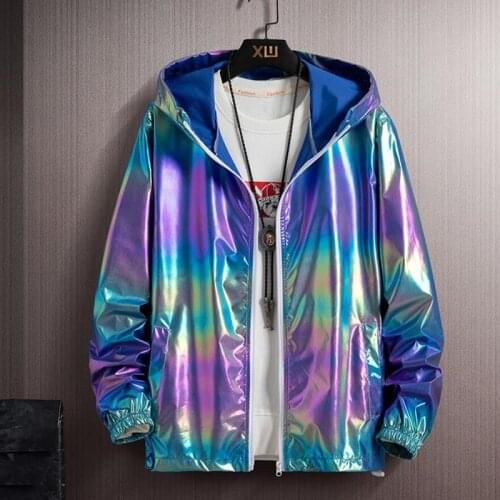 Thin Section Colorful Shiny MensReflectiveJacket,LadiesWindbreaker Casual Hip-hop Couple Coat Jacket Streetwear HoodedJacket