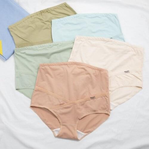 Combed cotton adjustable high waist pregnant women briefs breathable large size belly support maternity panties