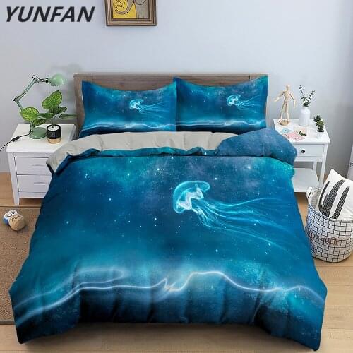 Ultra Soft and Breathable 3D Print Jellyfish Bedding Set Comforter Cover Microfiber 2/3 Pcs Duvet Cover Set with Zipper Closure