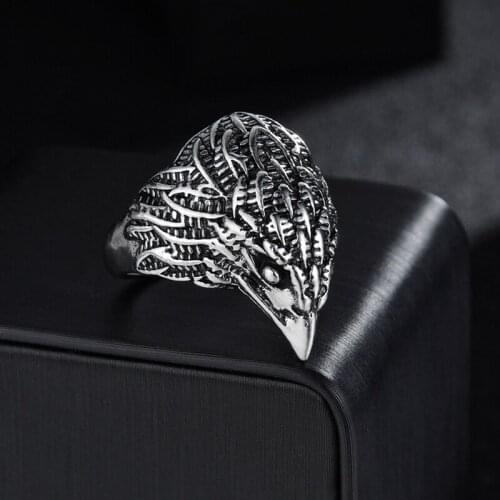 Vintage Ornament Eagle Head Ring for Men Thai Silver Color Cool Punk Index Finger Ring Big Men Jewelry
