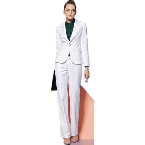 Women Pant Suits White Elegant Autumn Winter Formal Work Wear Female office Uniform Professional Sets For Office Ladies