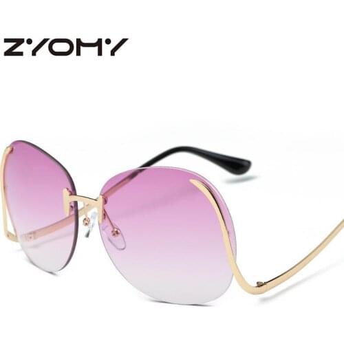 Q Gradient Oversized UV400 Rimless Women SunglassesVintage Rhaeboscelia Female Sun glasses Retro Brand Designer Lentes Oculos