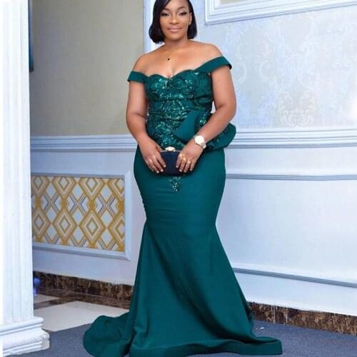 YiMinpwp Plus Size Mermaid Evening Dresses Off Shoulder Sweep Train Sequined Long Formal Women Prom Gown vestidos de fiesta