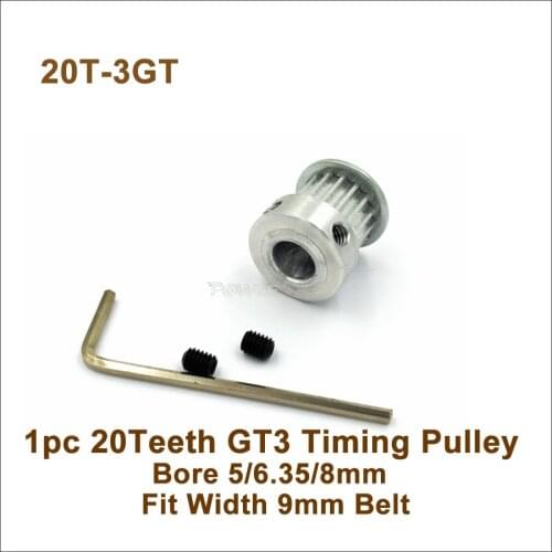 POWGE 20 Teeth 20T 3GT Timing Pulley Bore 5/6.35/8mm Fit 3GT Timing Belt W=9mm 20T 20Teeth GT3 Timing Belt Pulley 20-3GT