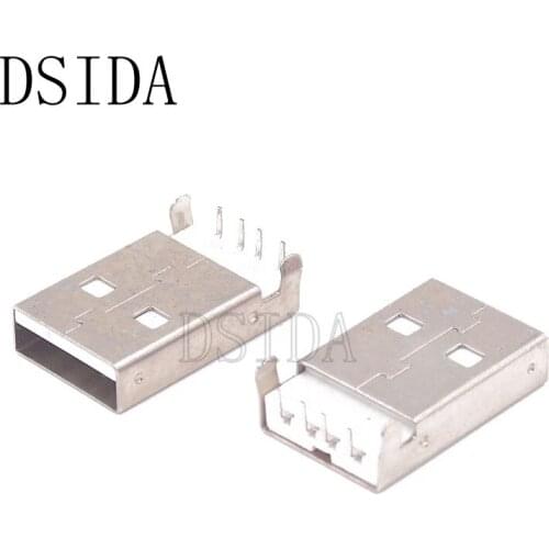 10Pcs/lot USB 2.0 Male A Type USB PCB Connector Plug 90 degree SMT DIP 4Pins Male USB Connectors
