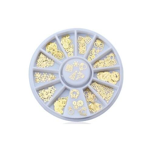 100pcs 3D Gold Metal girl Christmas Nail Art Decoration Slice Stickers Decal Foil Wheel beauty design DHL
