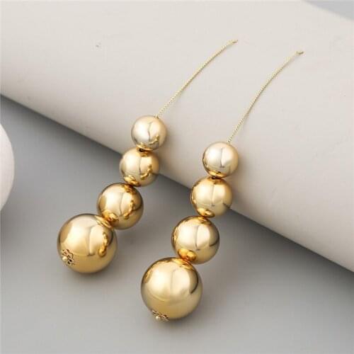 2021 Punk Style Gold Metal Beads Earrings Long Drop Earrings Women Party Statement Hanging Dangle Earrings JURAN Fashion Jewelry