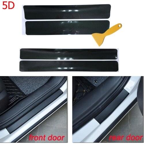 4x Carbon Fiber Style Car Scuff Plate Door Sill 5D Sticker Panel Protector Spare