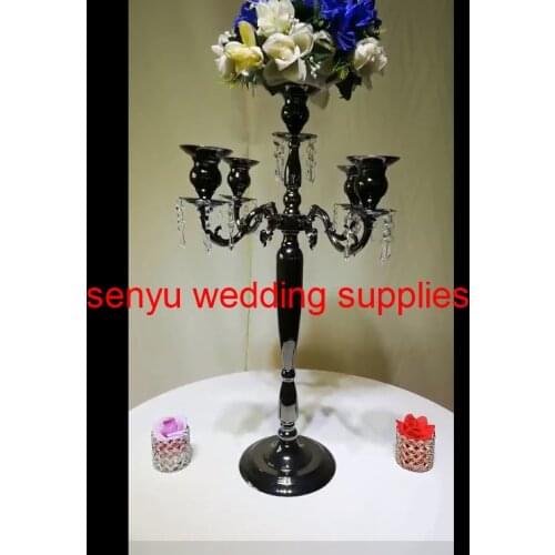 90cm tall )12pcs )hangging Crystal Acrylic black Candelabra Metal black flower vase Candlestick Wedding Centerpieces senyu0627