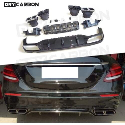 ABS Rear Bumper Lip Diffuser Spoiler for Benz E Class W213 E200 E260 E300 2017-2019 E63 Style Diffuser with Square Exhaust Tips