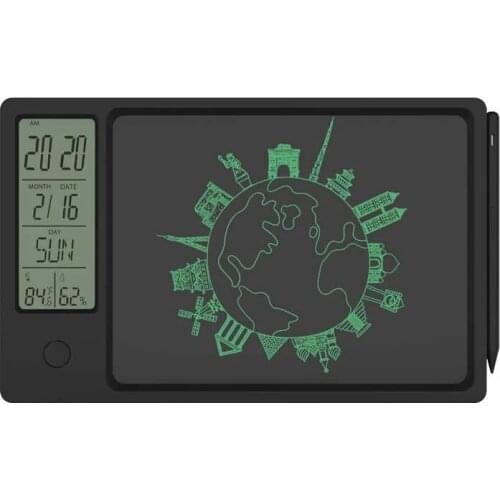 Drawing Pad 9.5 Inch Temperature Humidity Display Electronic Calendar LCD Writing Tablet Doodle Board Type-C Charging