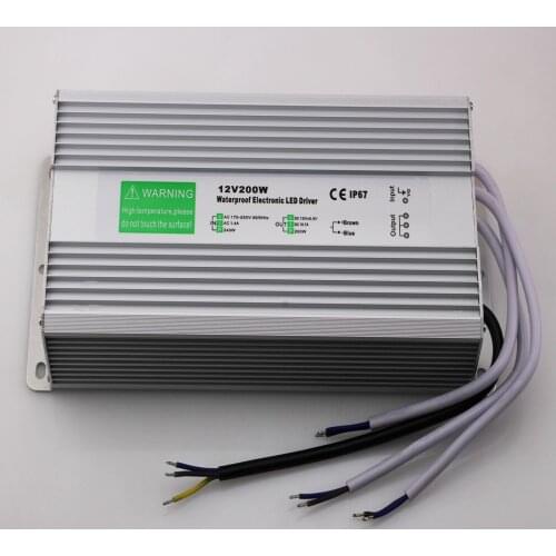 Free Shipping AC 90-250V to DC12V DC24V 200 watts Waterproof LED Power Supply Driver Transformer, Aluminum Alloy Case