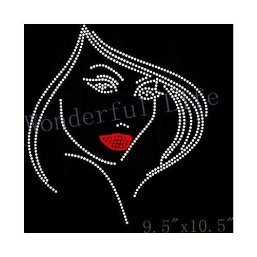 Free Shipping girl face hotfix rhinestone Iron On heat transfer bling transfer for clothing