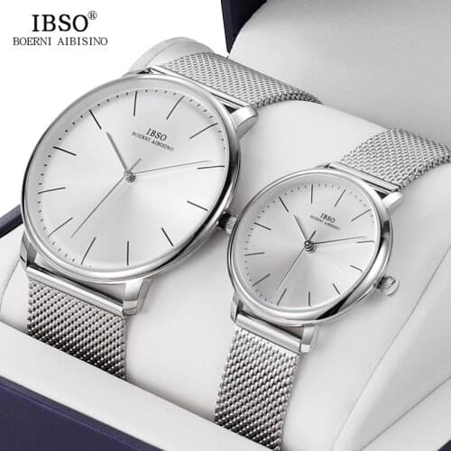 IBSO Brand Couple Quartz Watch Set with Box Simple Wristwatch for Women and Women Valentines Day Present Birthday Gift