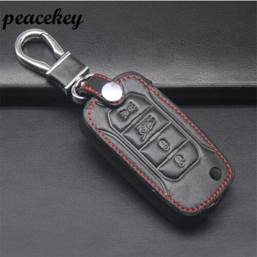 Peaceky Genuine Leather Car Smart Key sticker Bag Cover case key chain for Jeep Renegade hard steel 2016 flip folding key holder