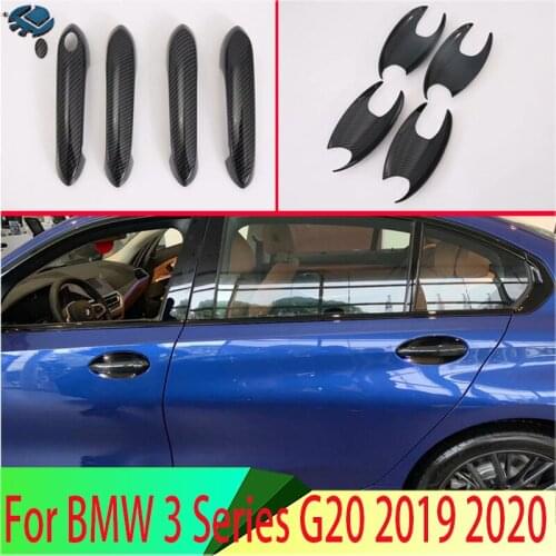 For BMW 3 Series G20 2019 2020 Carbon fiber style Trim Chromium Styling Door Handles Bowl Cover Stickers Exterior Decoration