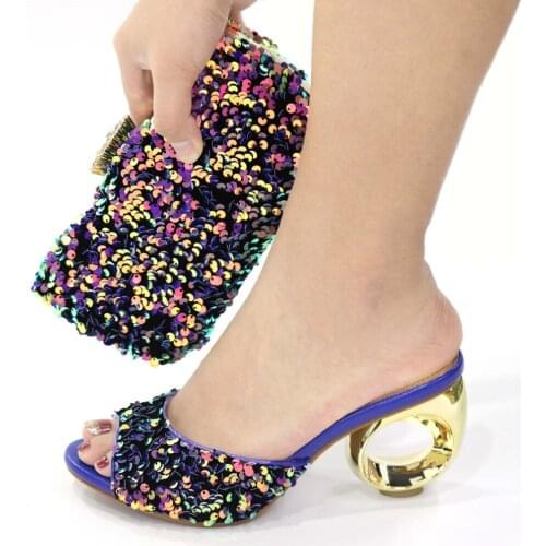 Doershow New coming African Wedding Shoes and Bag Set blue Italian Shoes with Matching Bags Nigerian Women party! HUQ1-3