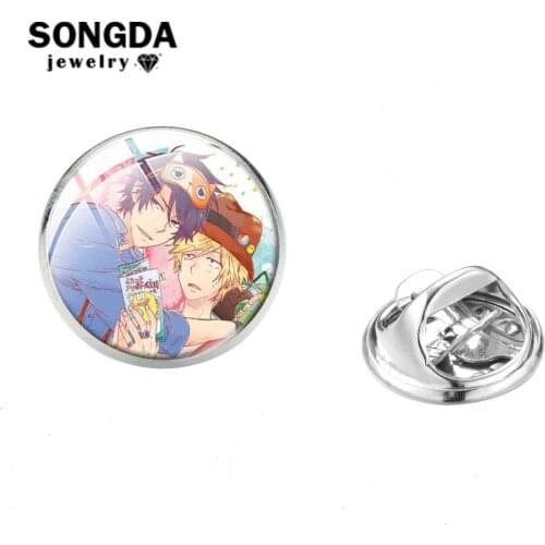 Hitorijime My Hero Stainless Steel Pin Kousuke Masahiro Anime Full Characters Round Glass Cabochon Lapel Pin Clothes Accessories